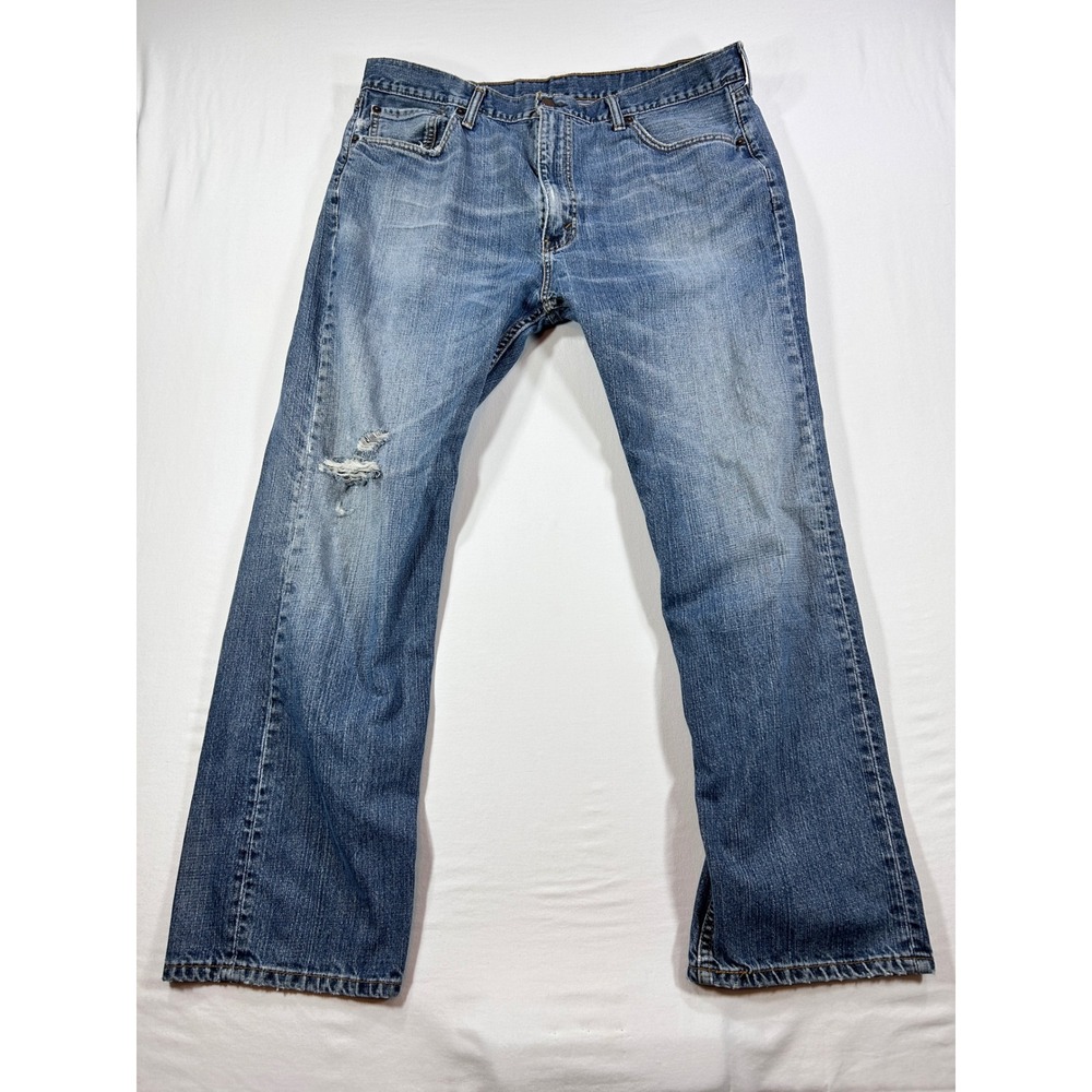 Levis 505 Regular Fit Straight Leg Blue Jeans Mens W40 L32 Distressed